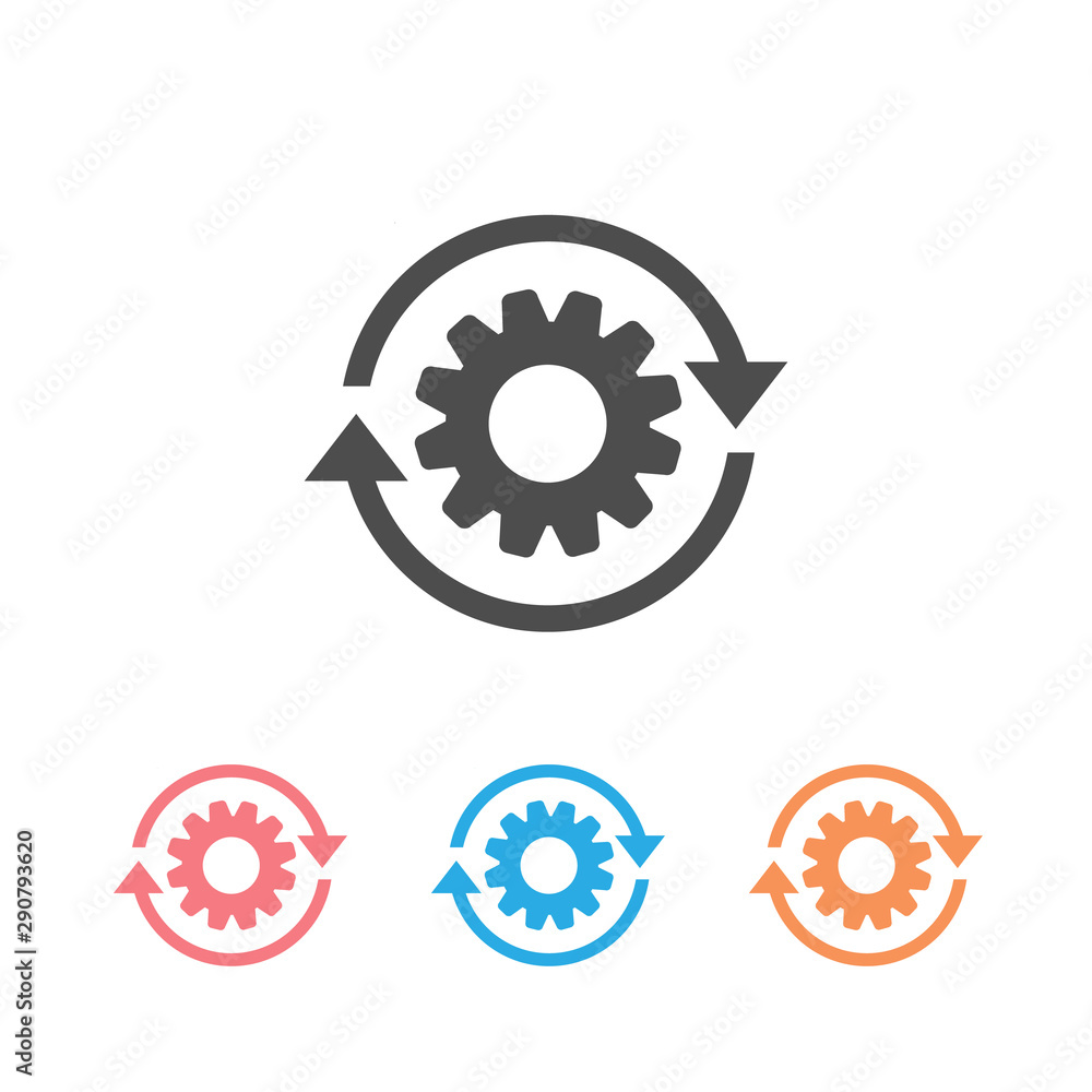 Workflow process icon set in flat style. Gear cog wheel with arrows vector illustration on white isolated background. Workflow business Workflow process icon set in flat style. Gear cog wheel with arrows vector illustration on white isolated background. Workflow business