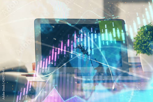 Wallpaper Mural Stock market graph on background with desk and personal computer. Double exposure. Concept of financial analysis. Torontodigital.ca