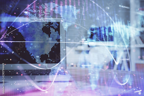 Wallpaper Mural Multi exposure of business theme icons and table with computer background. Concept of success. Torontodigital.ca