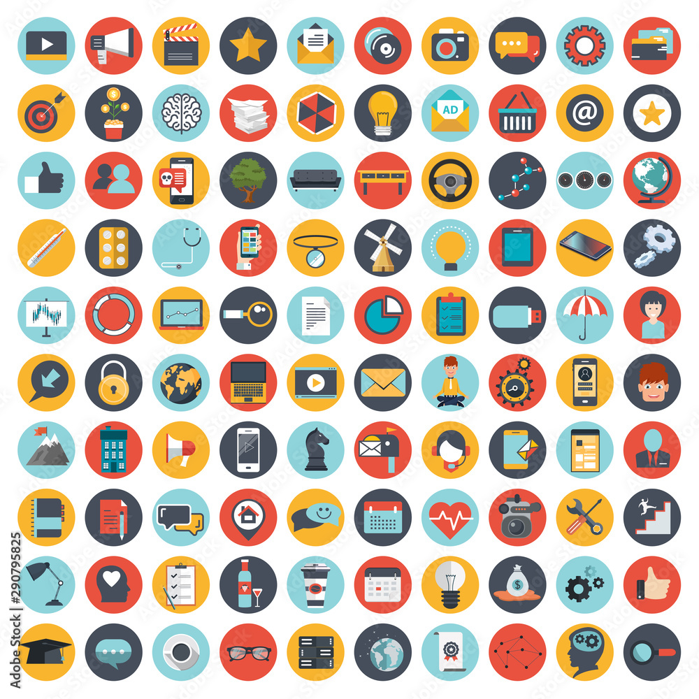 Business, management, finances and technology icon set for websites and mobile applications. Flat vector illustration Business, management, finances and technology icon set for websites and mobile applications. Flat vector illustration