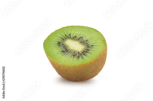 Half ripe kiwi fruit isolated on white background with clipping path