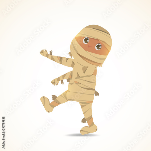 A cute little mummy. Halloween mummy kids costume character design vector on isolated background.