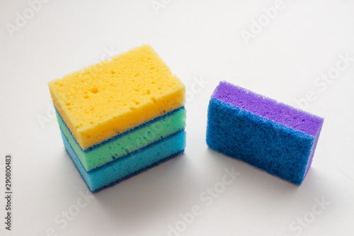 stack of multi-colored dishwashing sponges
