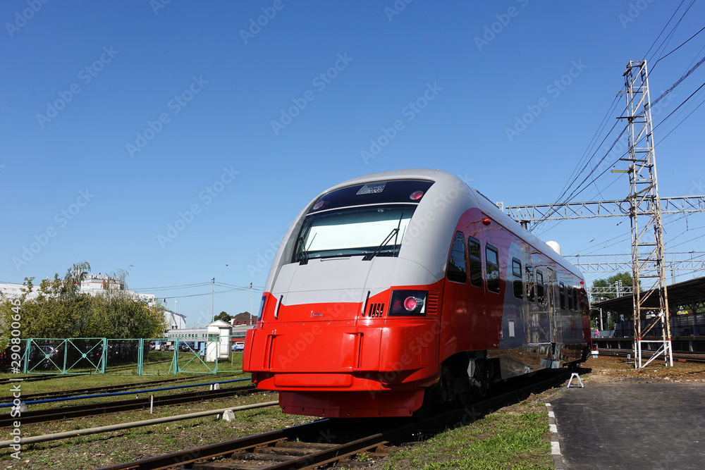 Modern locomotive at the station. Russia. Moscow