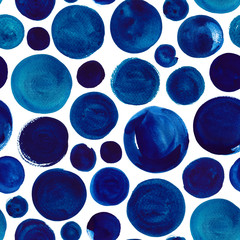 Acrylglasbilder Polka-Dot-Muster Ultramarinblaue Aquarellpunkte nahtloses Muster  © Anastasiia Hevko