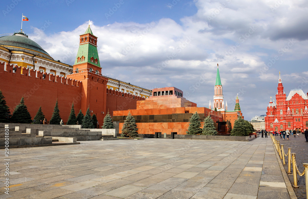 Moscow, Russia, Red Square. Kremlin wall. Mausoleum Of Vladimir Lenin.  The Moscow Kremlin is located in the heart of the Russian capital. The Moscow Kremlin is a large architectural compl