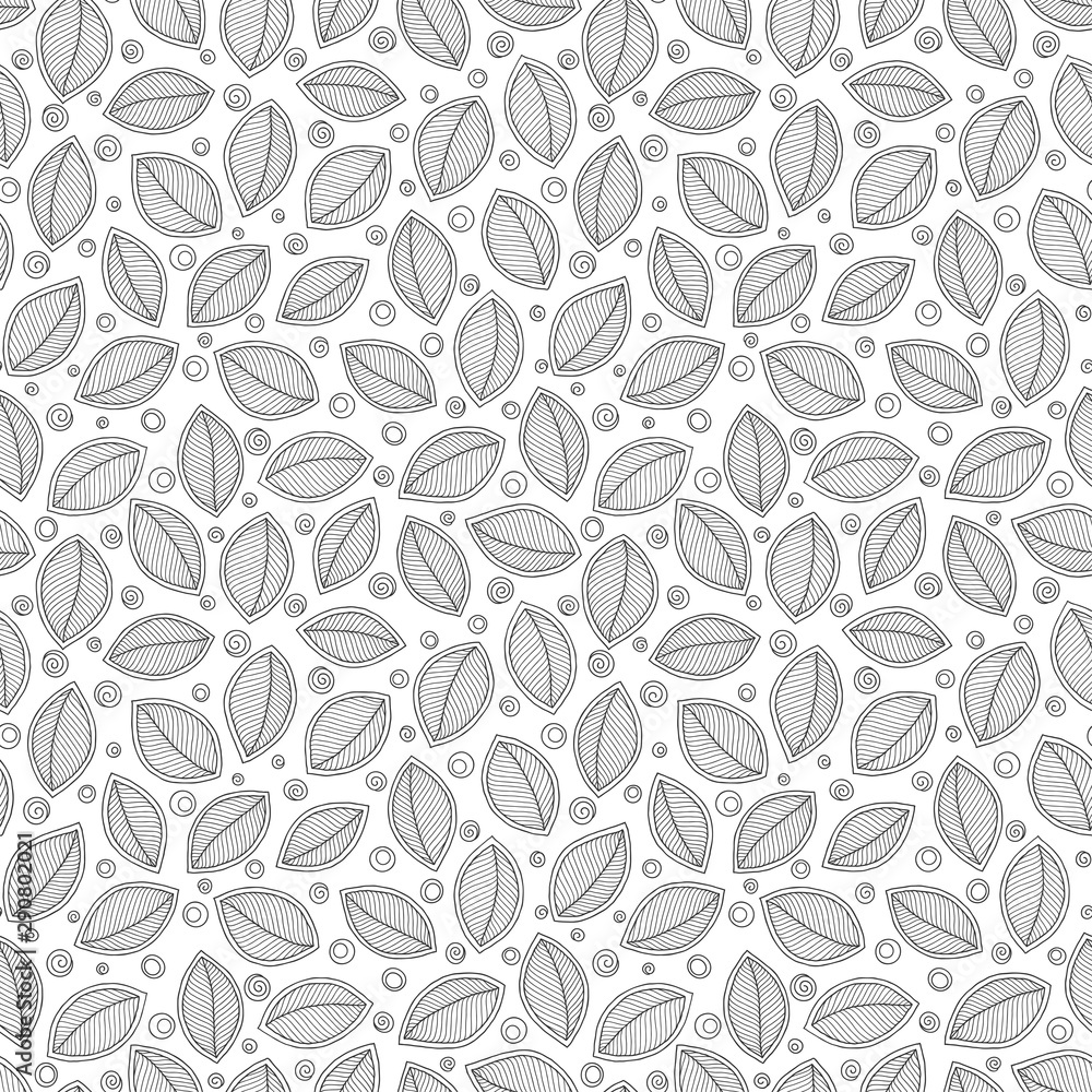 Fototapeta Graphic leaves seamless pattern.