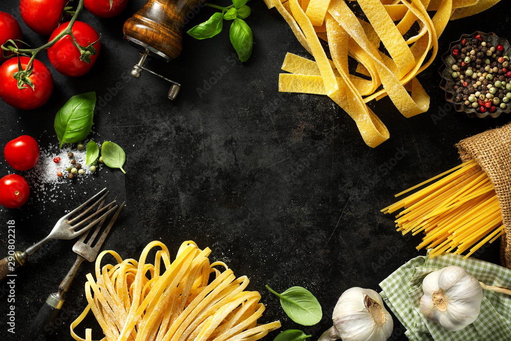 Italian food background with ingredients - obrazy, fototapety, plakaty 