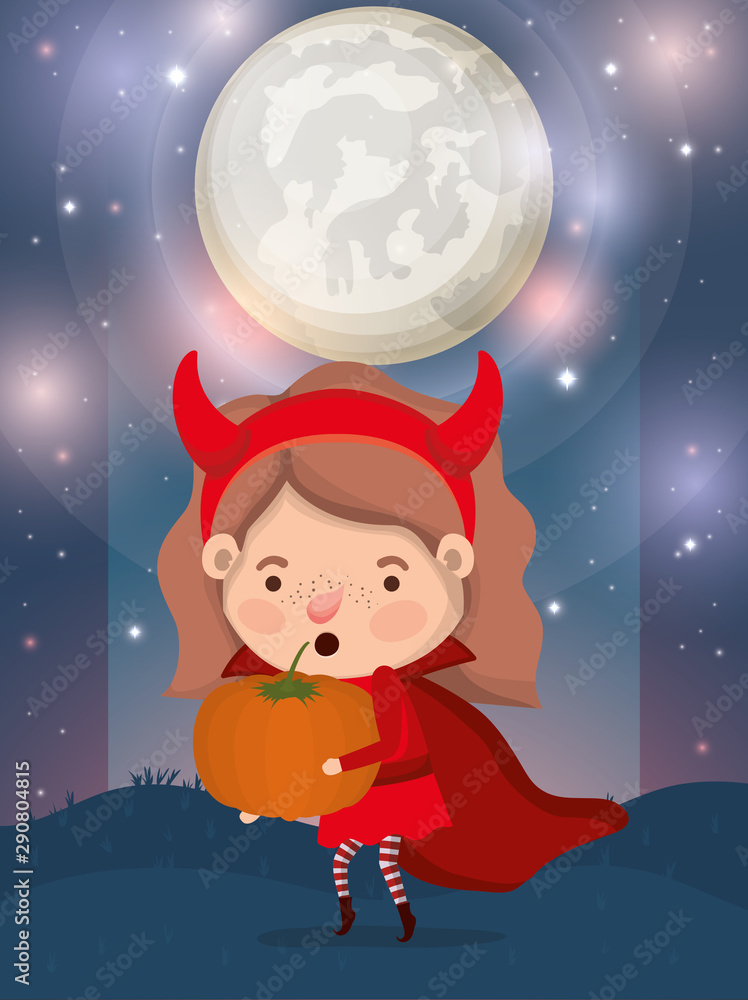 halloween season scene with girl costume devil halloween season scene with girl costume devil