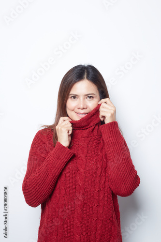 Portrait of woman in a red sweater