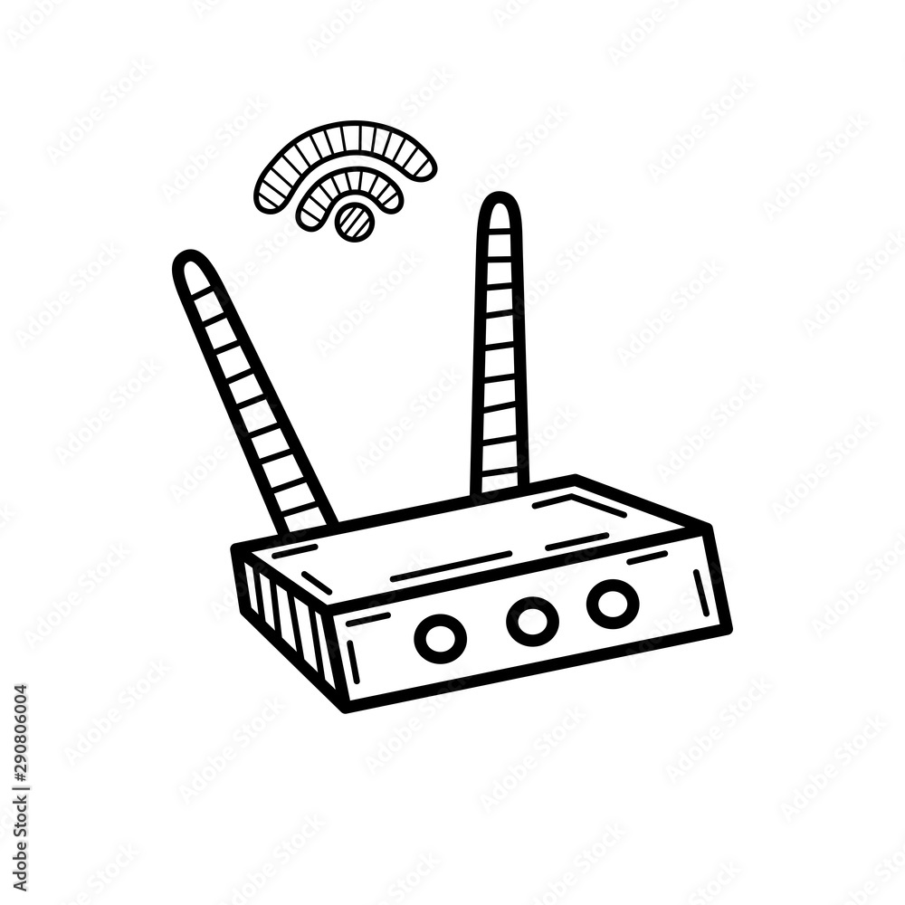 Hand drawn Wifi Router isolated on a white. Sketch. Vector illustration. Hand drawn Wifi Router isolated on a white. Sketch. Vector illustration.