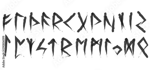 Scandinavian runes black letters on white background