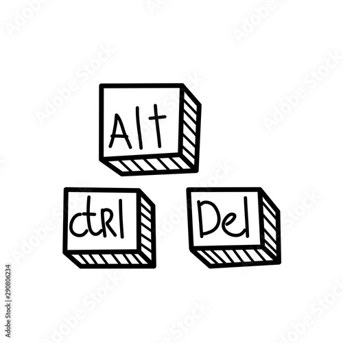 Hand drawn Alt, Ctrl, Del buttons isolated on a white. Sketch. Vector illustration.