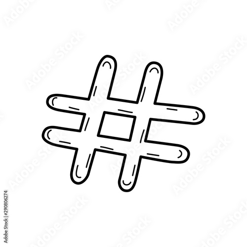 Hand drawn Hashtag isolated on a white. Sketch. Vector illustration.