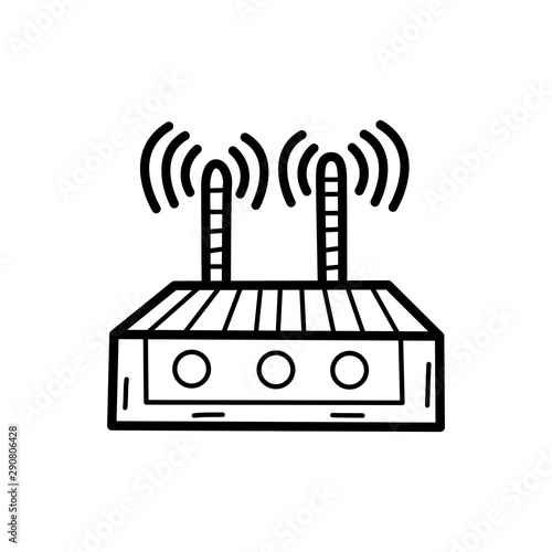 Hand drawn Wifi Router isolated on a white. Sketch. Vector illustration.