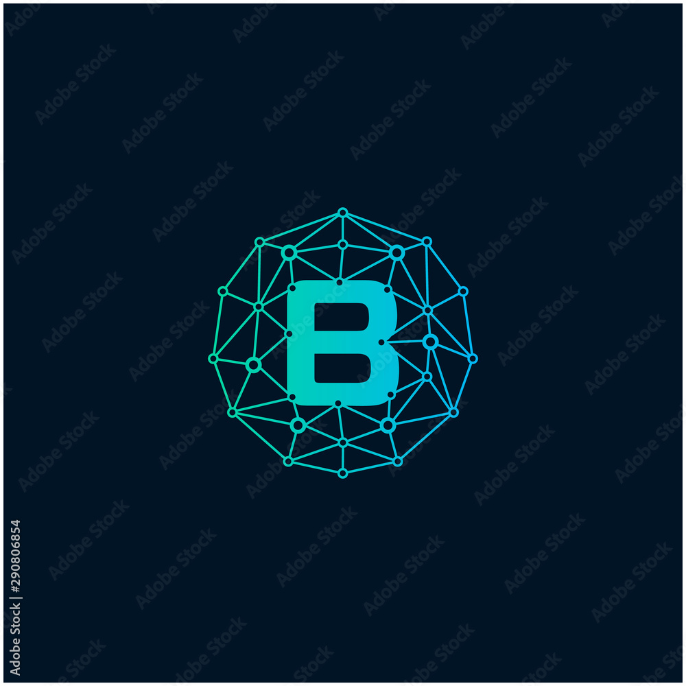 Letter B Logo design. Technology digital abstract dot connection cross vector logo icon circle logotype. network, line, chip, concept. logo - Vector Letter B Logo design. Technology digital abstract dot connection cross vector logo icon circle logotype. network, line, chip, concept. logo - Vector