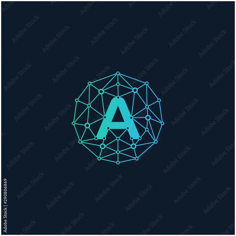 Letter A Logo design. Technology digital abstract dot connection cross vector logo icon circle logotype. network, line, chip, concept. logo - Vector Letter A Logo design. Technology digital abstract dot connection cross vector logo icon circle logotype. network, line, chip, concept. logo - Vector