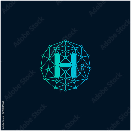 Letter H Logo design. Technology digital abstract dot connection cross vector logo icon circle logotype. network, line, chip, concept. logo - Vector