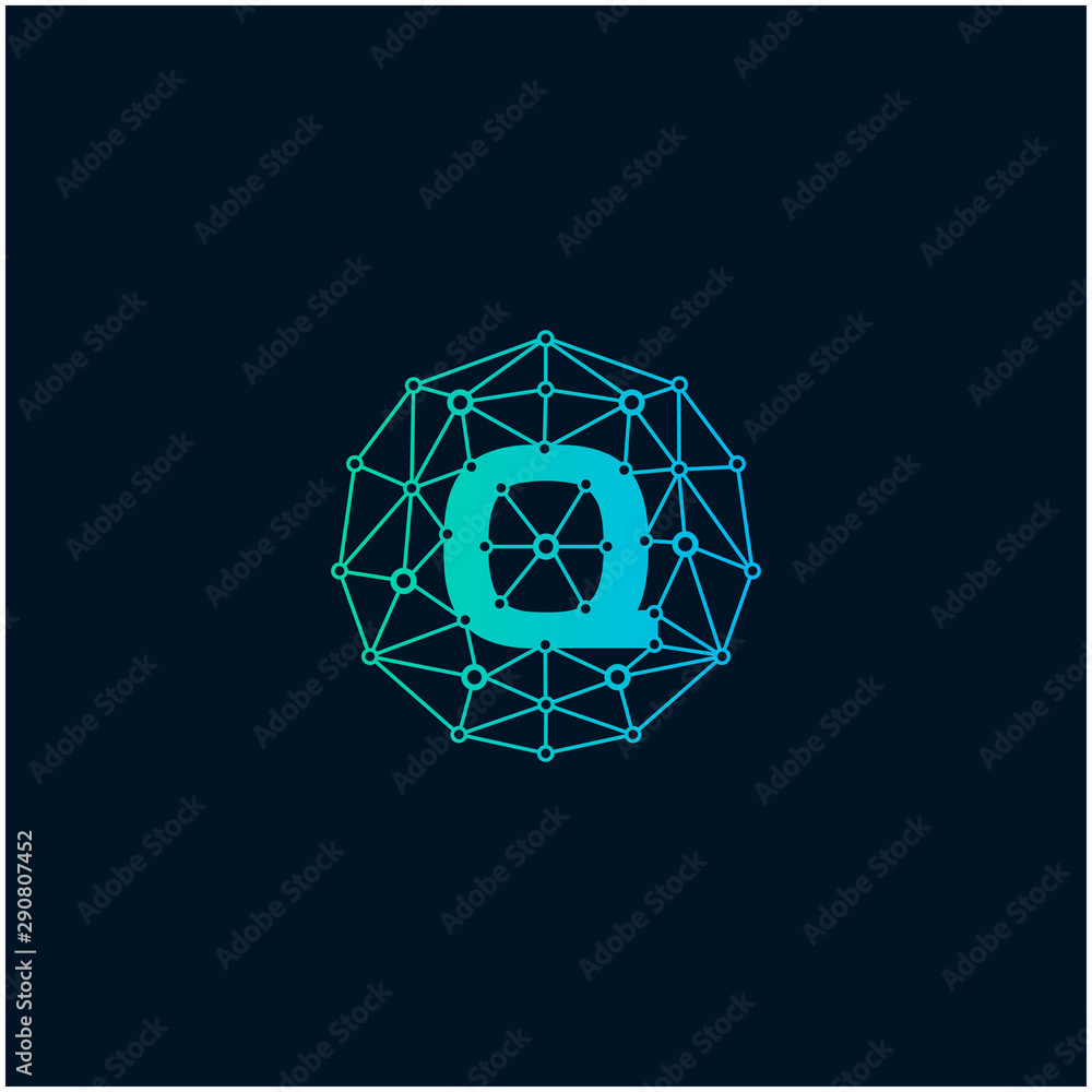 Letter Q Logo design. Technology digital abstract dot connection cross vector logo icon circle logotype. network, line, chip, concept. logo - Vector Letter Q Logo design. Technology digital abstract dot connection cross vector logo icon circle logotype. network, line, chip, concept. logo - Vector