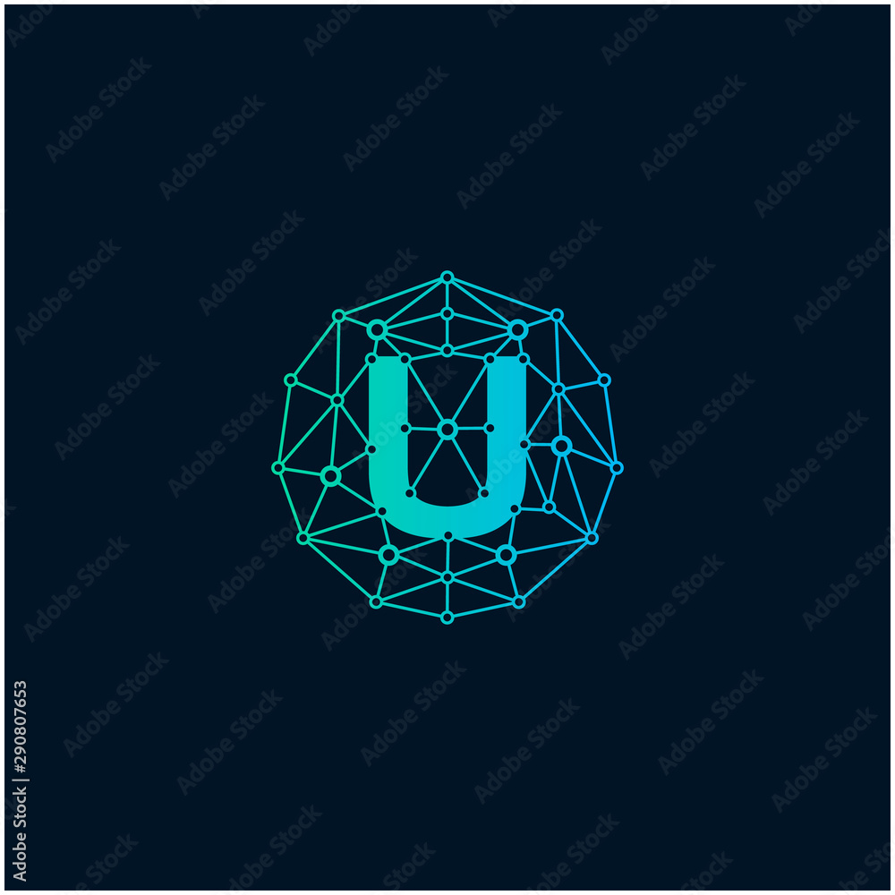 Letter U Logo design. Technology digital abstract dot connection cross vector logo icon circle logotype. network, line, chip, concept. logo - Vector Letter U Logo design. Technology digital abstract dot connection cross vector logo icon circle logotype. network, line, chip, concept. logo - Vector