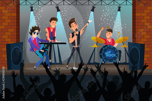 Pop rock concert flat vector illustration
