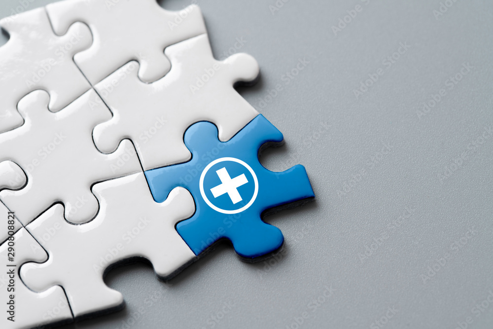 Medical icon on jigsaw for global health care Medical icon on jigsaw for global health care