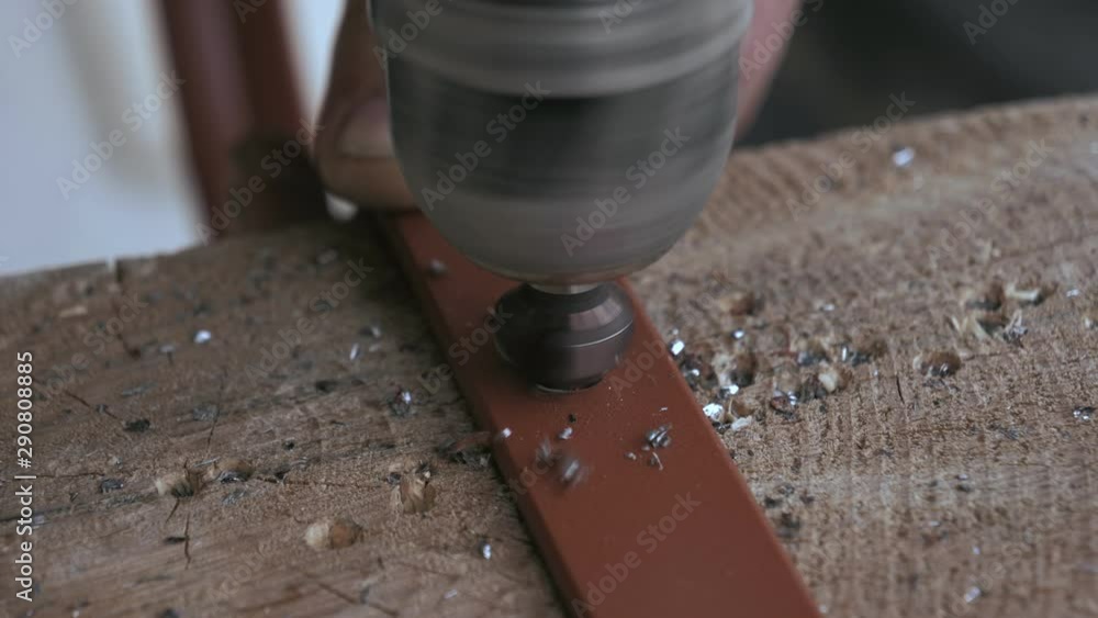 On Construction Site Drill A Metal Hole For The Desired Bolt On Construction Site Drill A Metal Hole For The Desired Bolt
