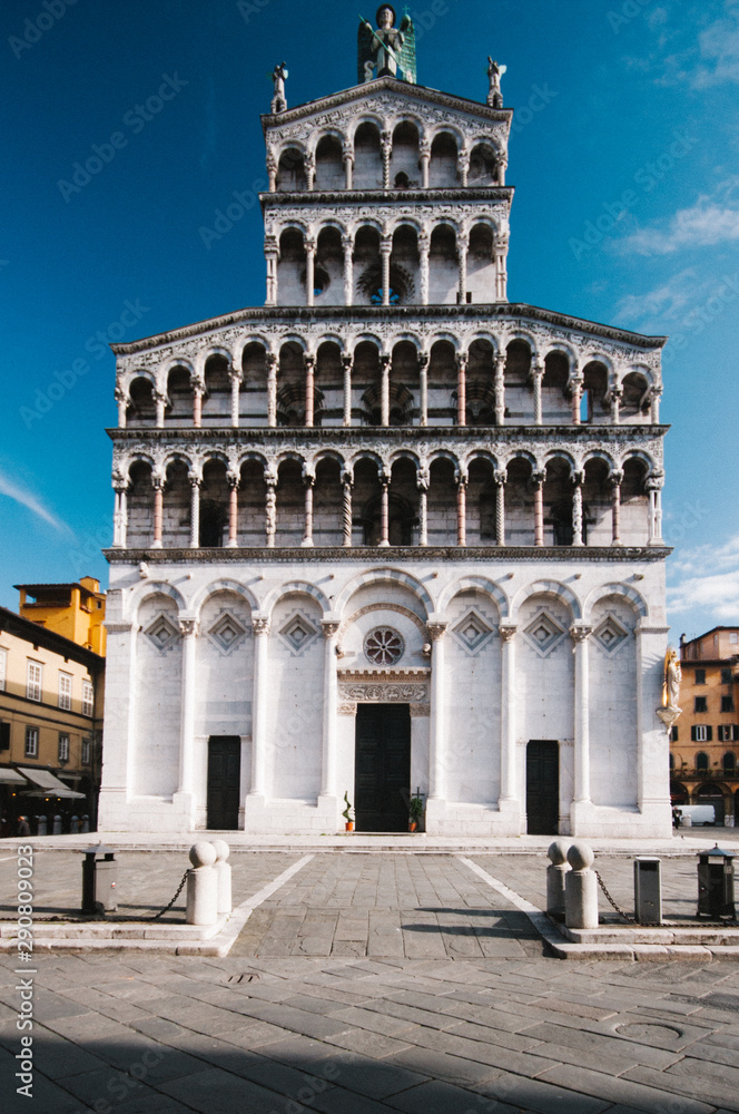 Facade of the romanesque style San Michele church in Lucca.