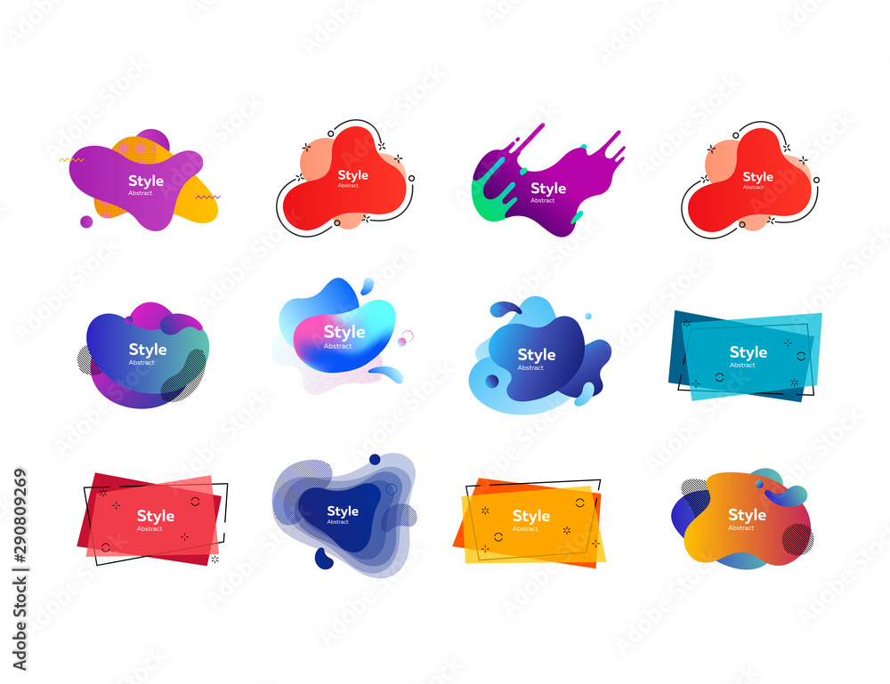 Set of trendy multi-colored graphic elements. Bright background. Vector illustration. Can be used for advertising, marketing, presentation Set of trendy multi-colored graphic elements. Bright background. Vector illustration. Can be used for advertising, marketing, presentation