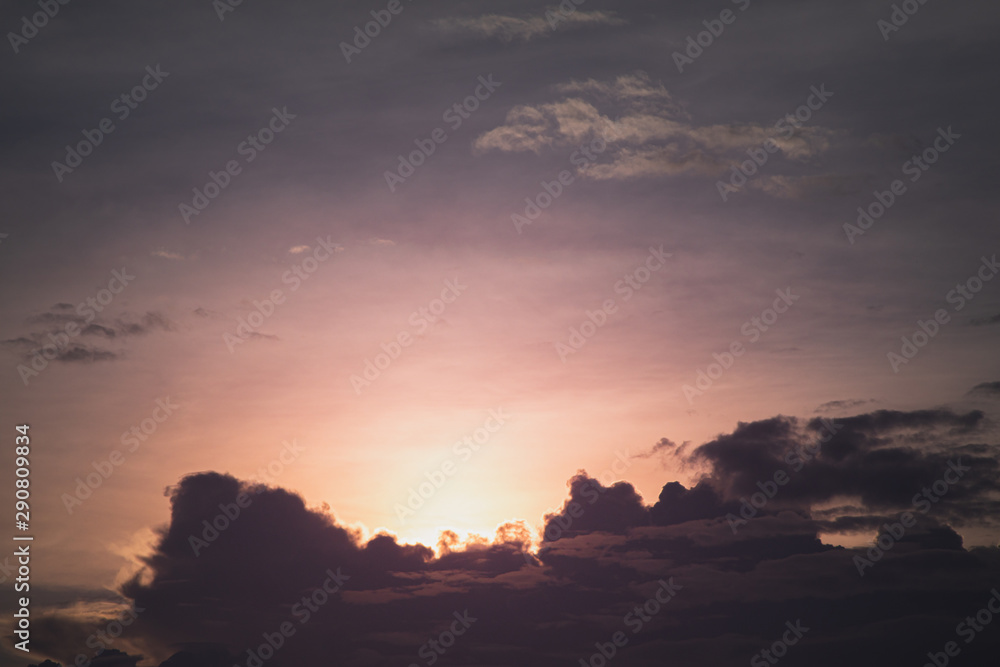 Overcast day sun beam through the clouds - Wonderful cloud on twilight sunset sky background