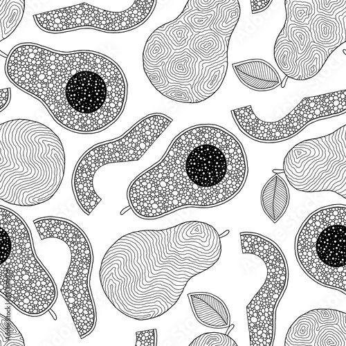 Doodle art avocado seamless pattern.