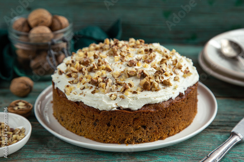 Tablou canvas delicious carrot cake with walnut and cream cheese frosting