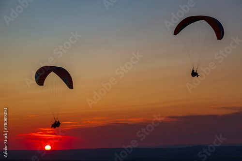Paragliders and sunset. Mineralnye Vody resort. Russia