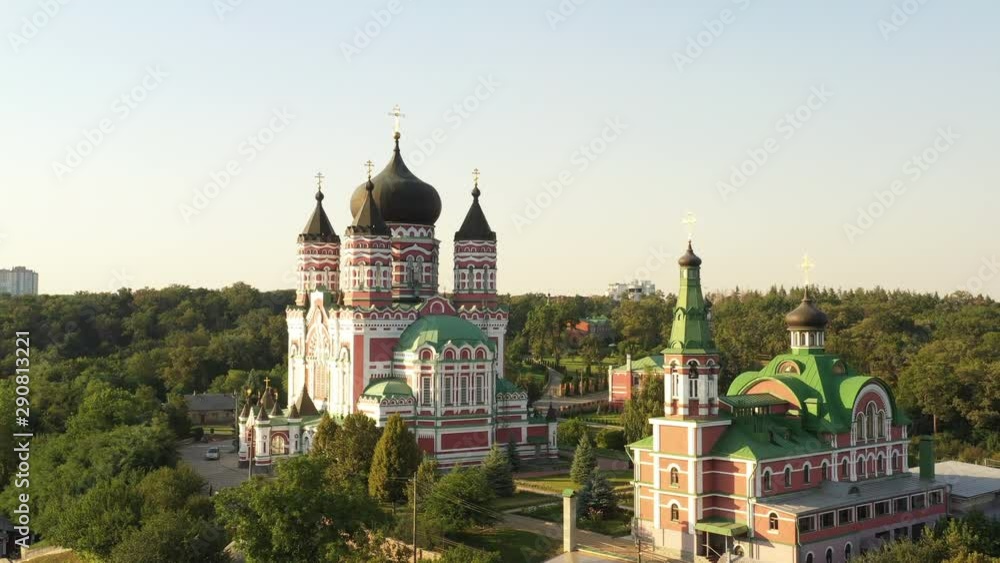 aerial view of Panteleimon Cathedral in Feofania, Panteleimon monastery in Kyiv Drone view 4k aerial view of Panteleimon Cathedral in Feofania, Panteleimon monastery in Kyiv Drone view 4k