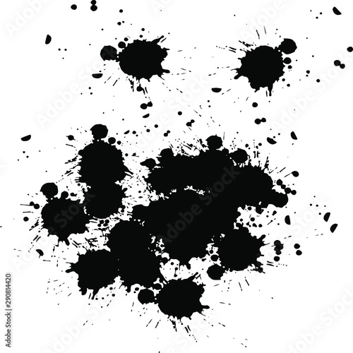 Black paint  ink splash  brushes ink droplets  blots. Black ink splatter grunge  isolated on white. Vector illustration