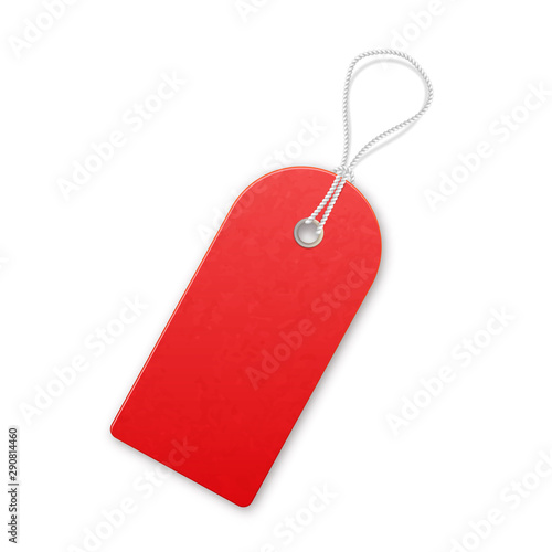 Red realistic textured sell tag with rope.