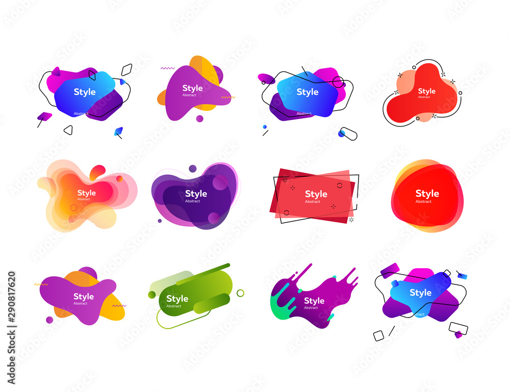 Set of multi-colored abstract design shapes. Dynamical colored forms and line. Template for design of logo, flyer. Vector illustration. Can be used for advertising, marketing, presentation Set of multi-colored abstract design shapes. Dynamical colored forms and line. Template for design of logo, flyer. Vector illustration. Can be used for advertising, marketing, presentation