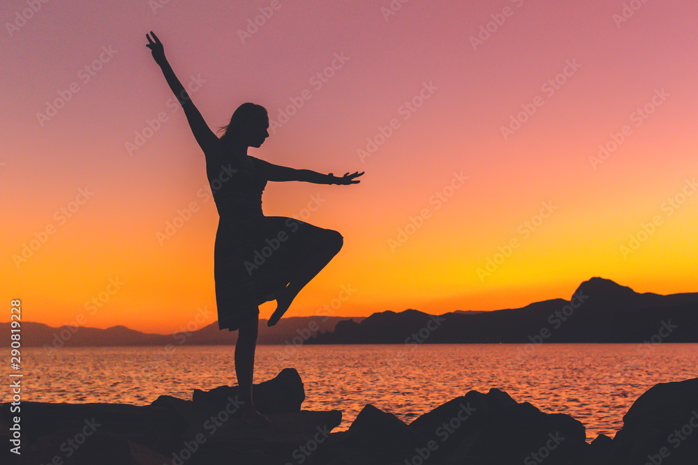 Fototapeta premium Silhouette of a girl by the sea