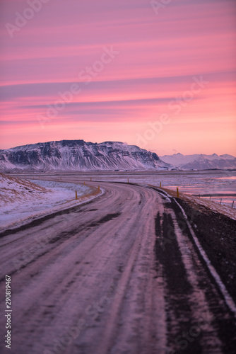 Beautiful sunset and mountain landscape in Iceland