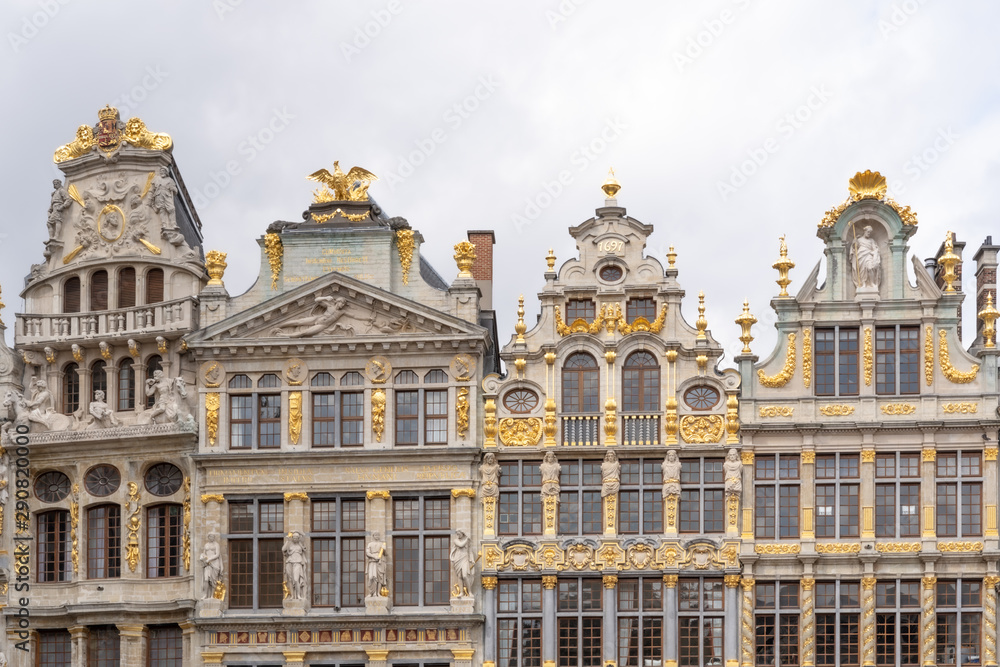 Medieval buildings exteriors on Grand Place square in Brussels, Belgium. 