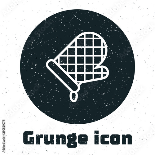 Grunge Oven glove icon isolated on white background. Kitchen potholder sign. Cooking glove. Vector Illustration