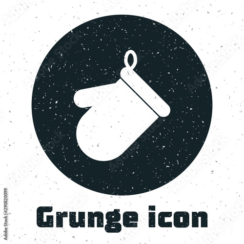 Grunge Oven glove icon isolated on white background. Kitchen potholder sign. Cooking glove. Vector Illustration