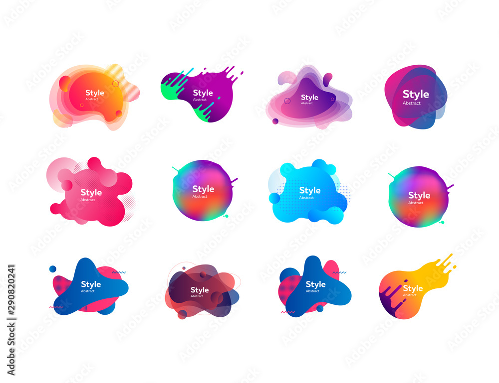 Set of beautiful flowing graphic elements. Design background with flowing shapes. Vector illustration. Can be used for advertising, marketing, presentation Set of beautiful flowing graphic elements. Design background with flowing shapes. Vector illustration. Can be used for advertising, marketing, presentation