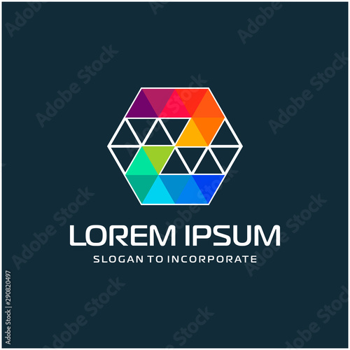 Number 2 two and hexagon logo design, with colorful triangle pixel , technology digital concept - Vector