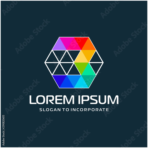 Number 3 three  and hexagon logo design, with colorful triangle pixel , technology digital concept - Vector