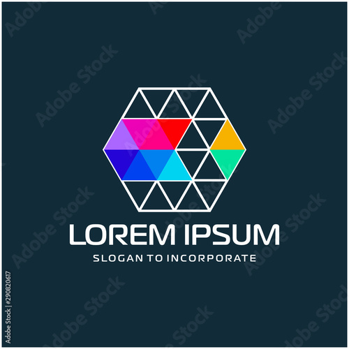 Number 3 three  and hexagon logo design, with colorful triangle pixel , technology digital concept - Vector