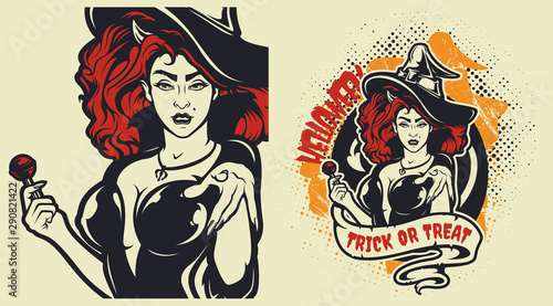 Vector Halloween illustration with witch.
