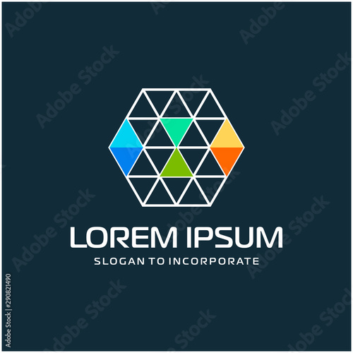 Number 8 eight and hexagon logo design, with colorful triangle pixel , technology digital concept - Vector