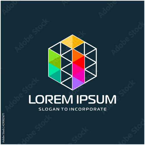 Number 11 eleven and hexagon logo design, with colorful triangle pixel , technology digital concept - Vector
