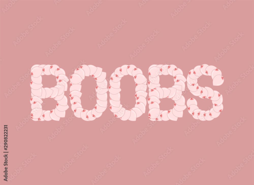 Boobs emblem. Boob lettering. tits sign. hooters typography Stock Vector